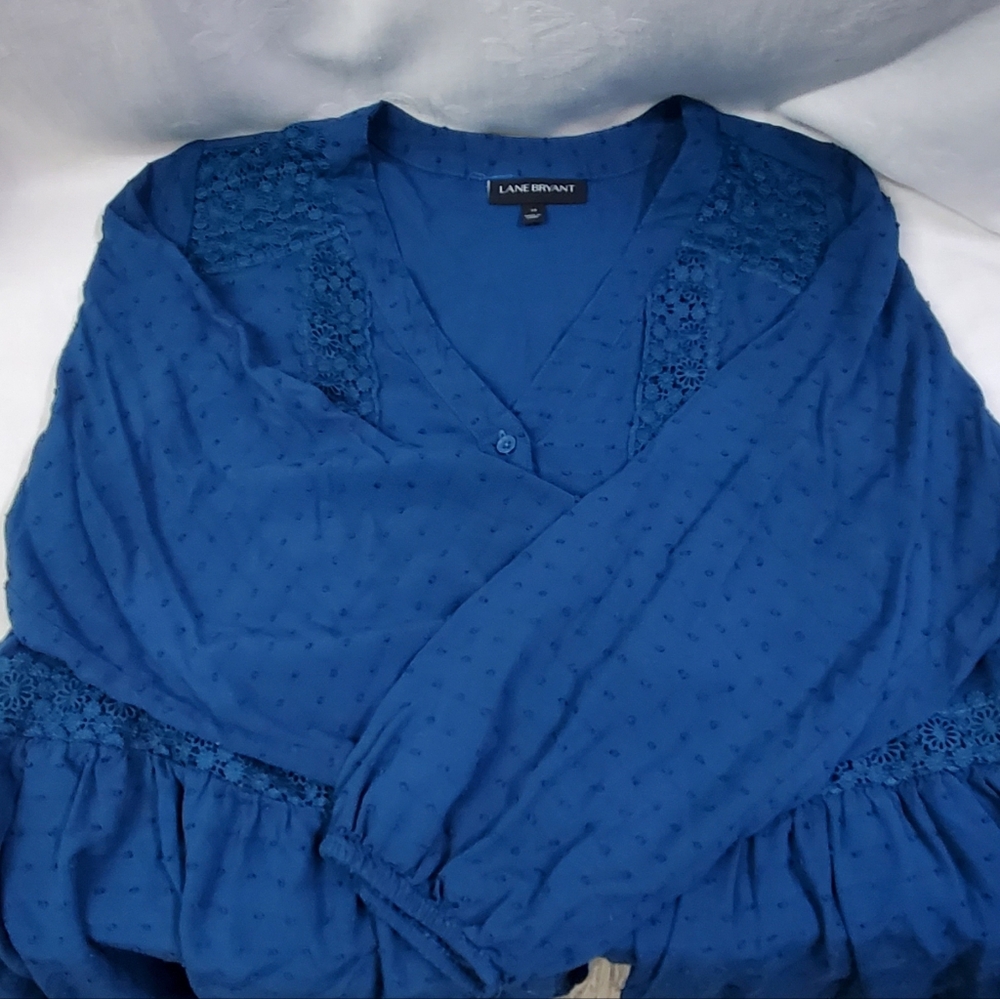 Lane Bryant Women's Dark Teal Pullover Cottagecore Lace Top 14